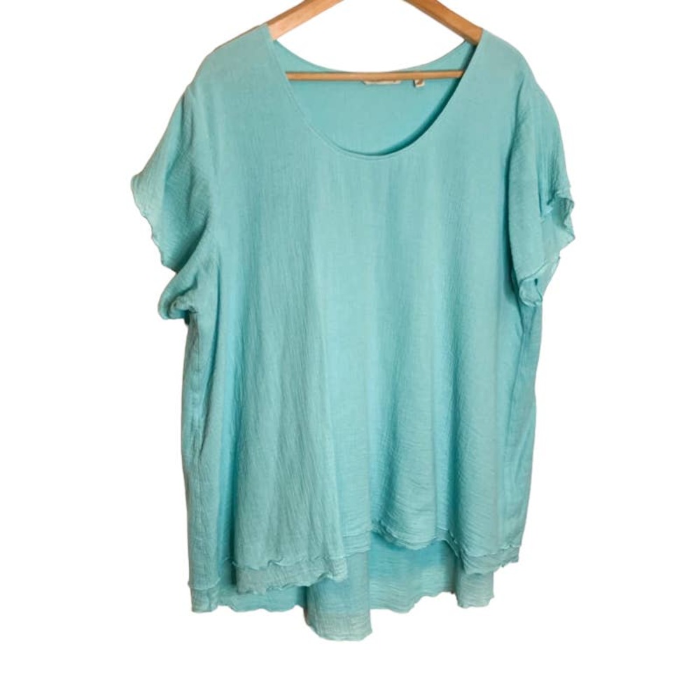 Soft Surroundings Blue Flutter Sleeve Guaze shirt